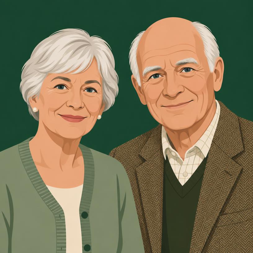 Illustrated portrait of Doreen & Bill