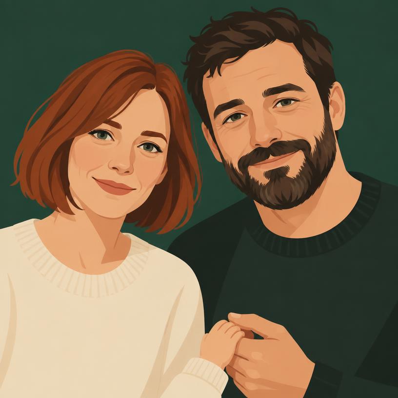 Illustrated portrait of Sarah & James
